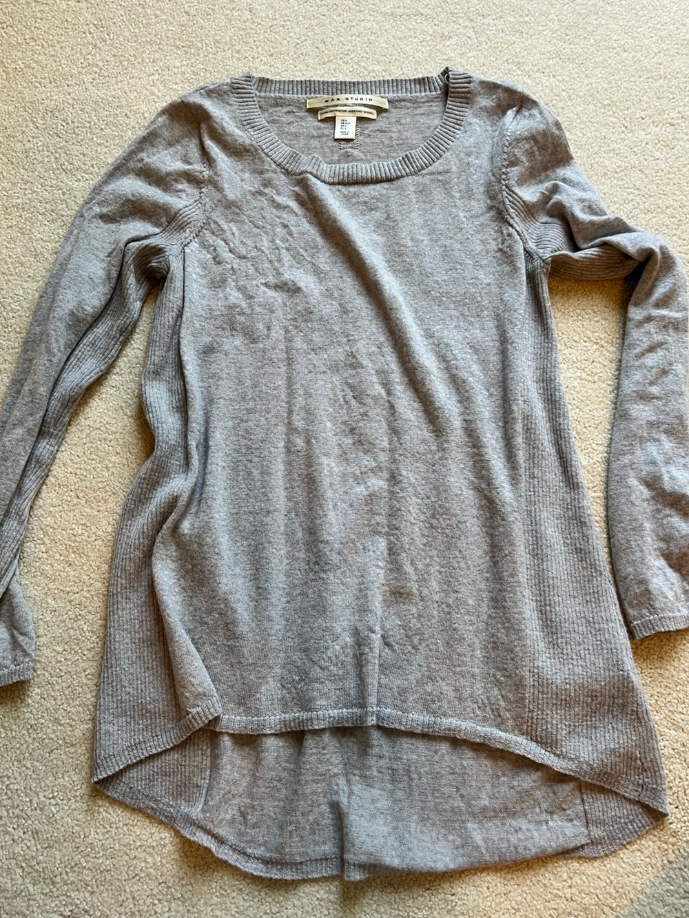 Max Studio Heather Gray Merino Wool Crewneck Sweater